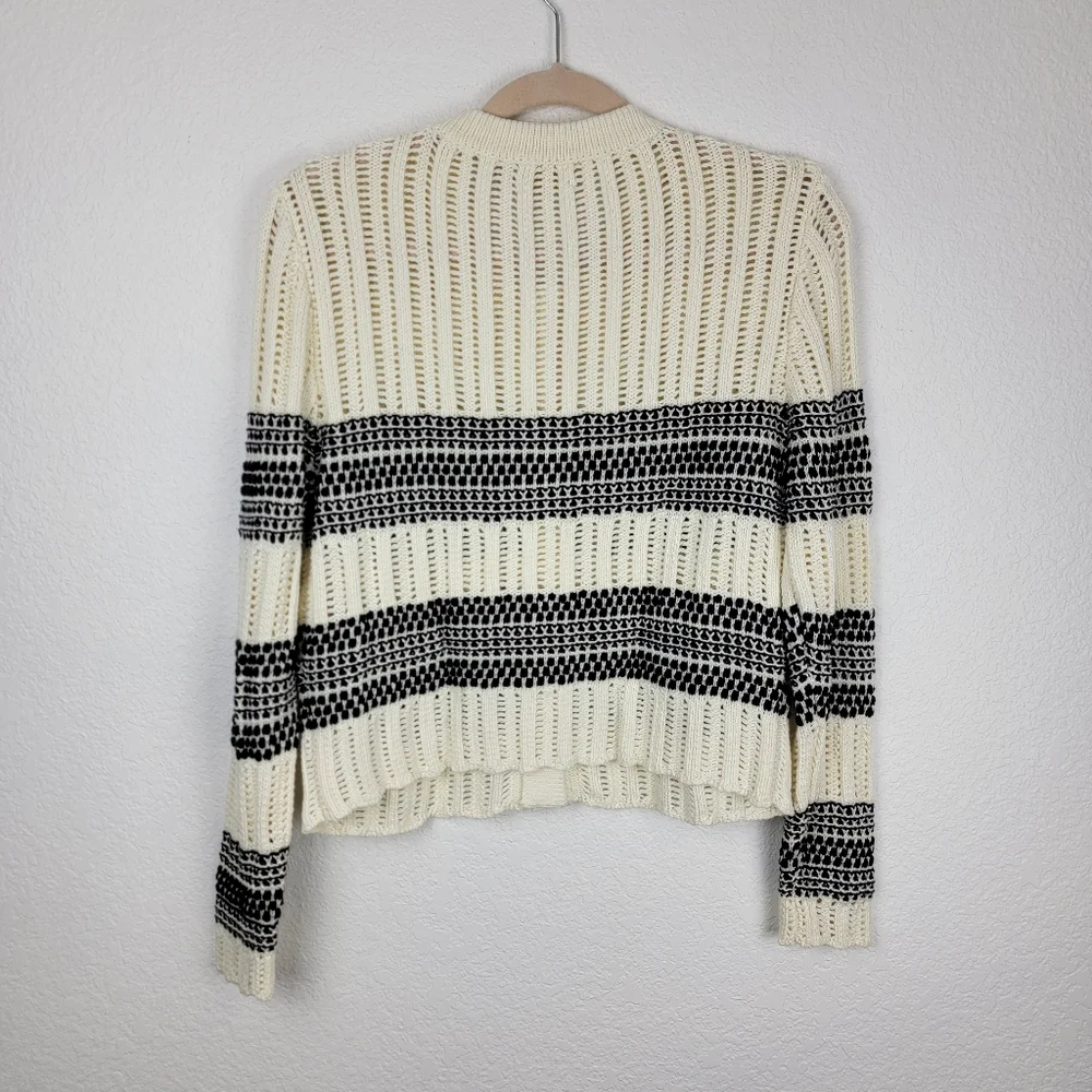Ramy Brook Sarah Striped Cardigan Knitted Black White Buttons XL - Picture 6 of 11